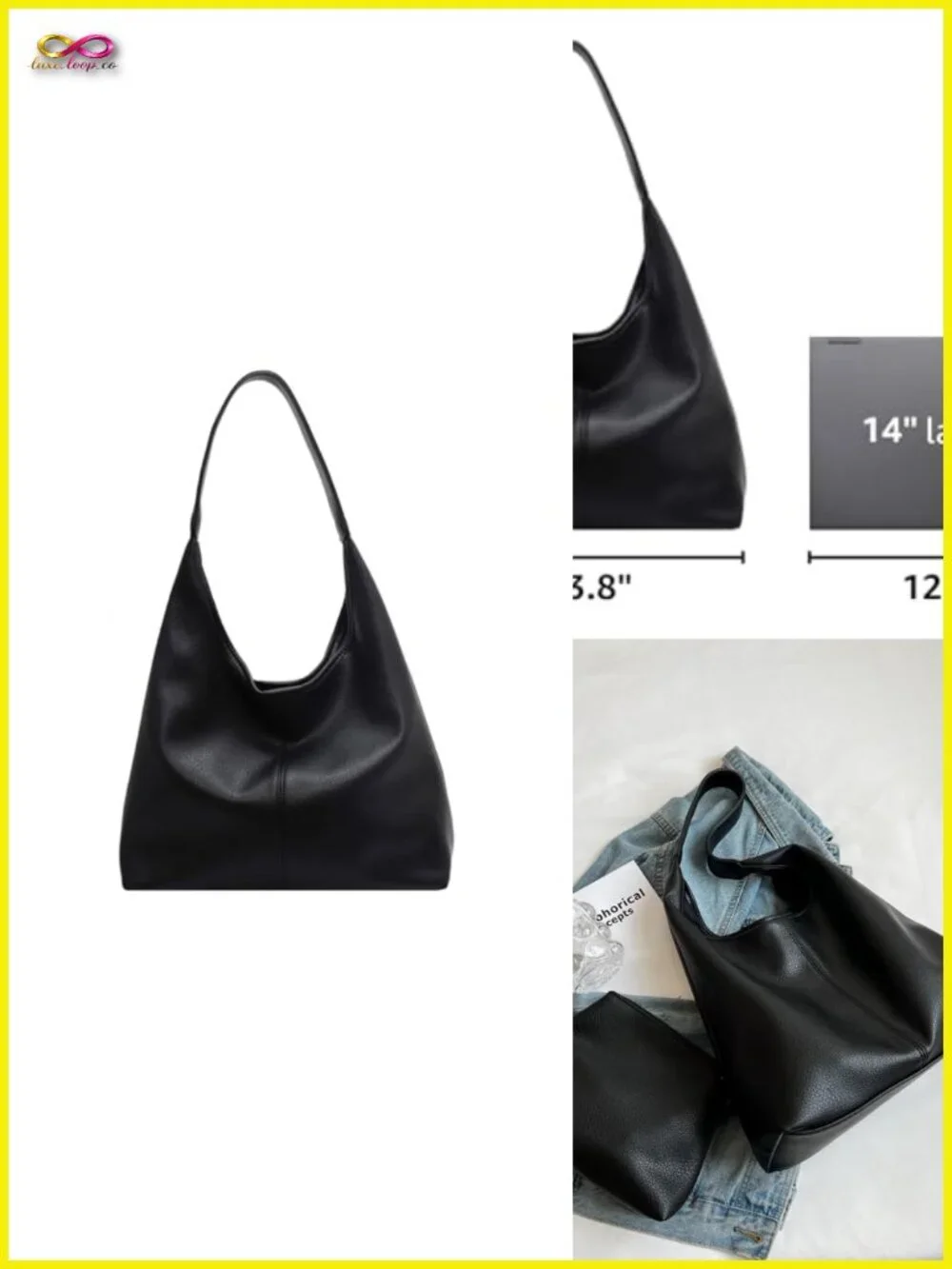 Slouchy Hobo Tote Bag Faux Leather Shoulder Purse 2pcs Work Handbags